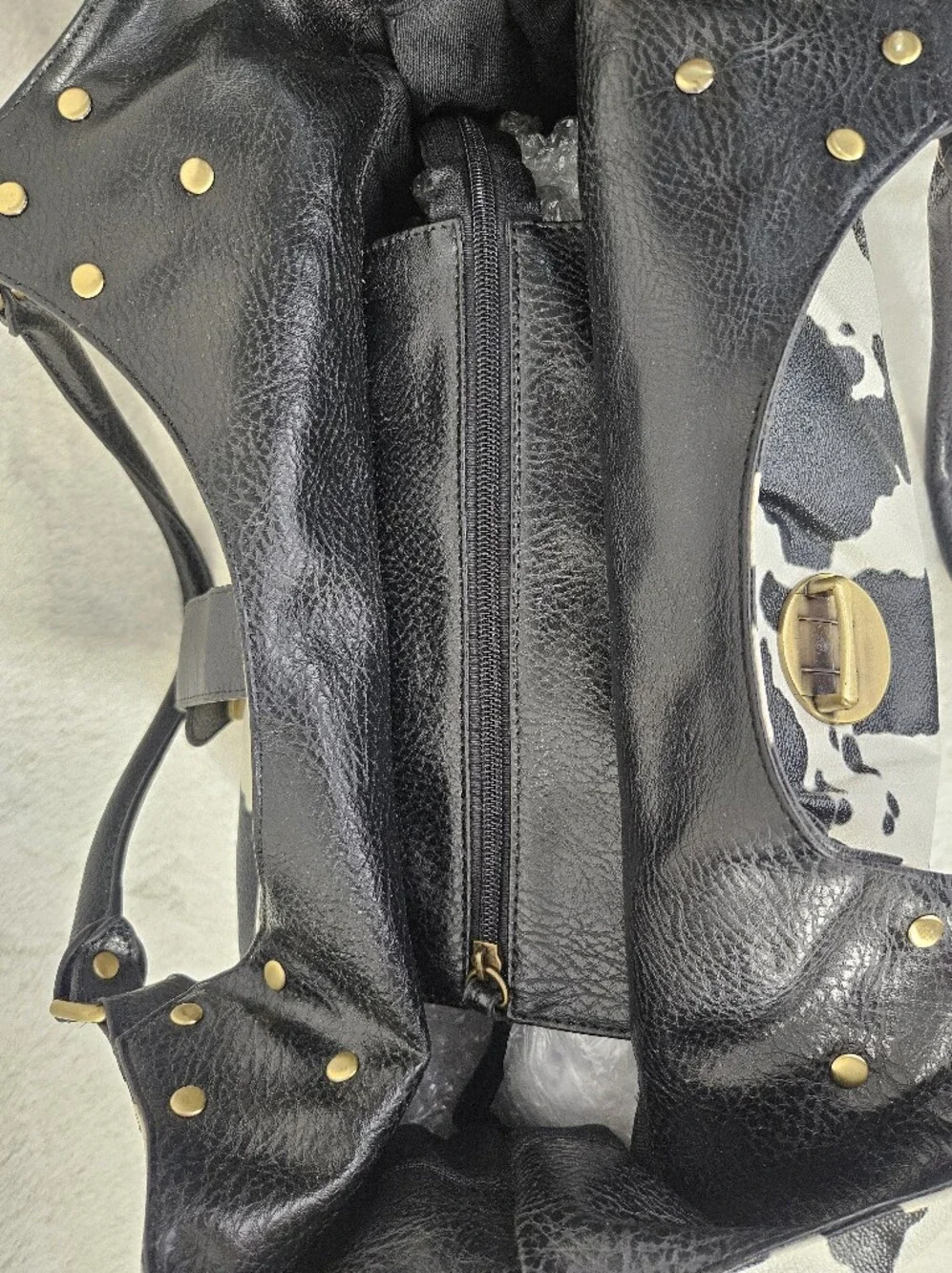 Faux Leather Cow Print Hobo Bag